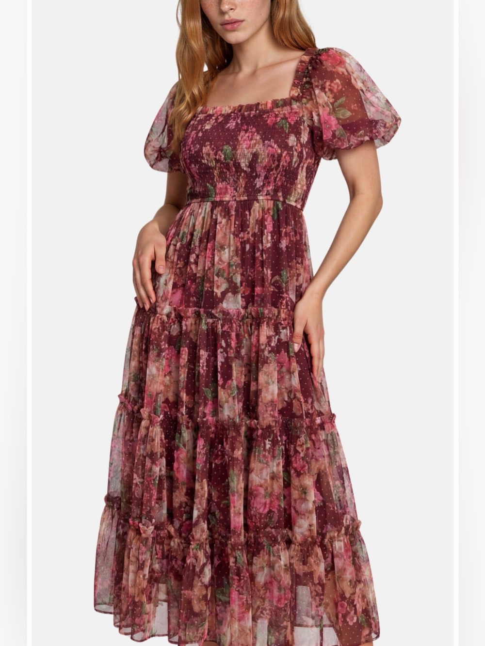 Blu Pepper smocked floral Midi